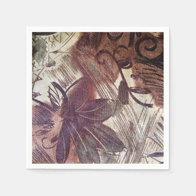 Serviette En Papier Design floral abstrait marron 1 (Devant)