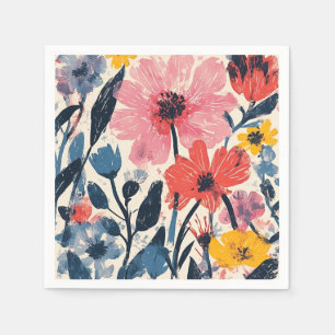 Serviette En Papier Design floral moderne du milieu du siècle rétro