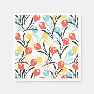Serviette En Papier Design floral Motif de Tulipe en blanc