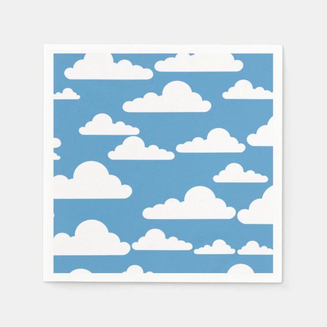 SERVIETTE EN PAPIER DESIGN GRAPHIQUE BLEU SKY ET NUAGES BLANCS (Devant)