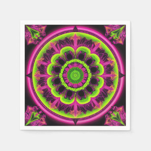Serviette En Papier Design Kaleidoscope Rose Neon Et Vert
