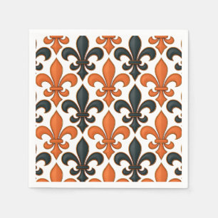 Serviette En Papier Design Motif Orange noir baroque Fleur-de-lis