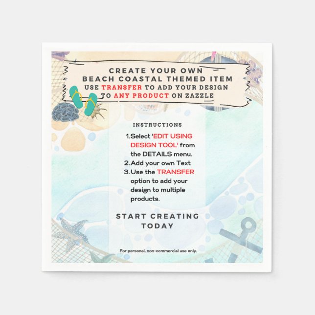 Serviette En Papier Design Propre Plage Côtière Nautique Partyware (Devant)