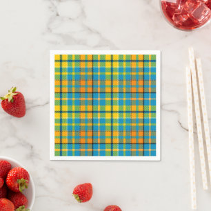 Serviette En Papier Dessin à carreaux tartan bleu jaune orange 