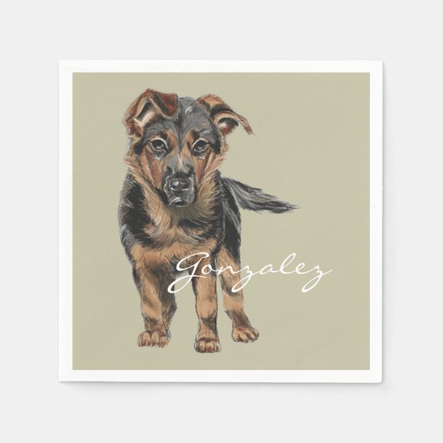 Serviette En Papier Dessin allemand Shepherd Puppy (Devant)