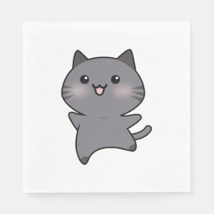 Serviette En Papier Dessin animé de chat gris heureux qui marche