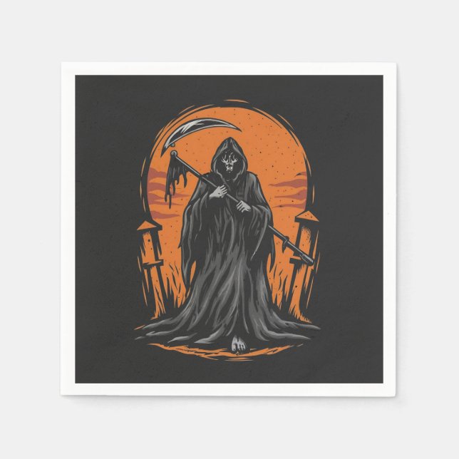 Serviette En Papier Dessin animé de la Faucheuse dans un cimetière au  (Devant)