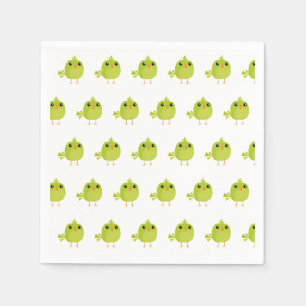 Serviette En Papier Dessin animé d'oiseau vert mignon