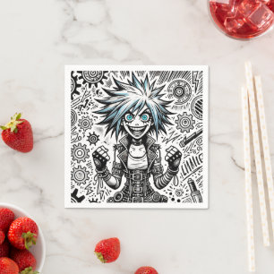 Serviette En Papier dessin animé joyeux art original blu_eyes black_a