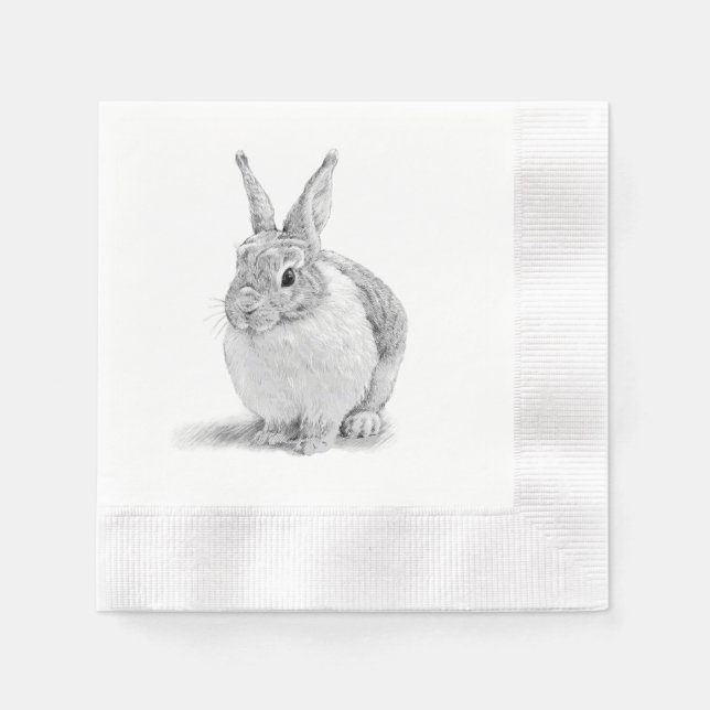 Serviette En Papier Dessin au crayon de lapin mignon (Devant)