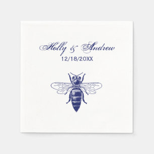 Serviette En Papier Dessin d'abeille de la reine vintage en bleu