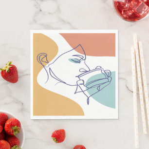 Serviette En Papier dessin d'art affiche d'une femme buvant du café
