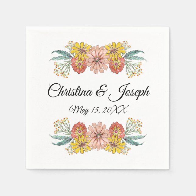 Serviette En Papier Dessin d'art de Zinnia - Wreath de texte personnal (Devant)