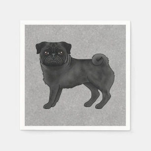 Serviette En Papier Dessin de canine de chien Carlin noir Illustration