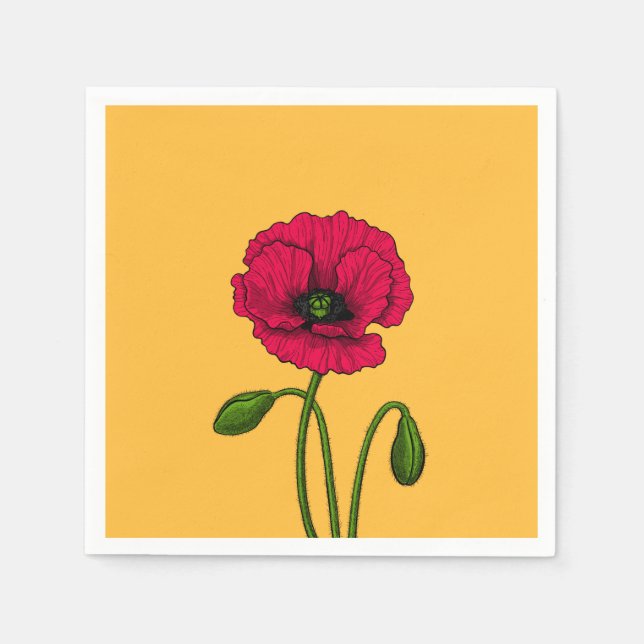 Serviette En Papier Dessin de coquelicot rouge (Devant)