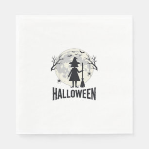 Serviette En Papier Dessin de gravure vintage de sorcière de Halloween