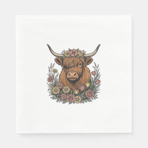 Serviette En Papier Dessin de gravure vintage de vache des Highlands f