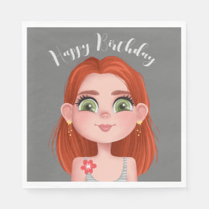 Serviette En Papier Dessin De La Fille À Tête Rouge Pour Anniversaire