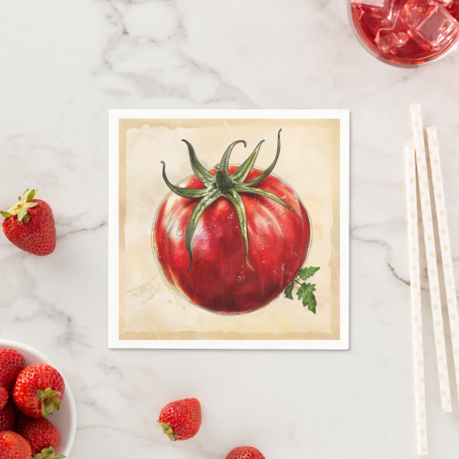 Serviette En Papier Dessin de la tomate de la vieille école (En situation)