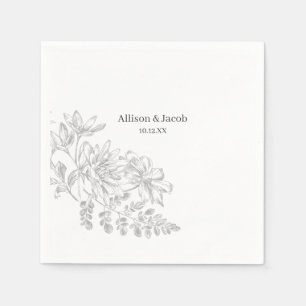 Serviette En Papier Dessin de ligne florale gris simple