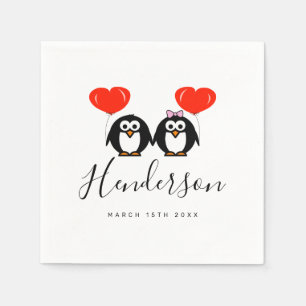 Serviette En Papier Dessin de manchot romantique serviettes de mariage