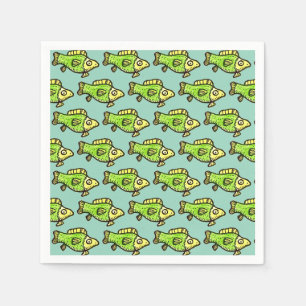 Serviette En Papier Dessin de poisson vert de dessin animé drôle