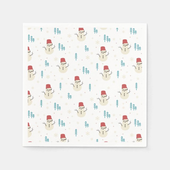 Serviette En Papier Dessin de Whimsical Snowmen en hiver blanc (Devant)