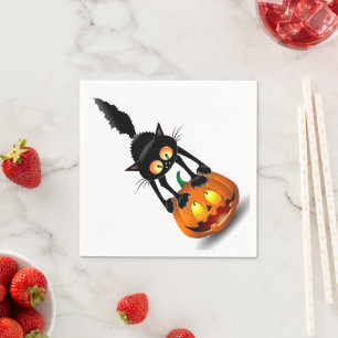 Serviette En Papier Dessin d'Halloween au chat effrayé sur Citrouille