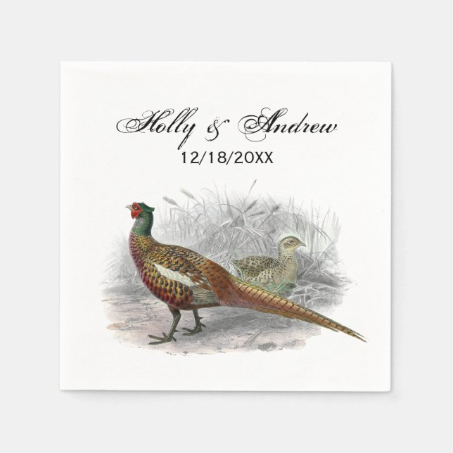 Serviette En Papier Dessin d'oiseau de gibier Faisan vintage Couleur # (Devant)