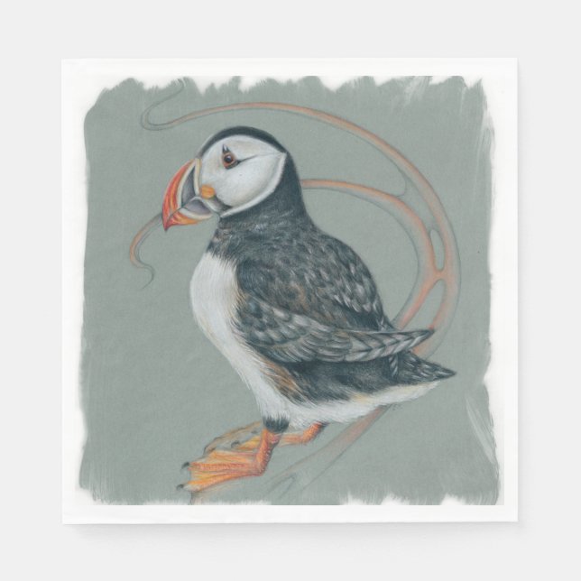 Serviette En Papier Dessin d'Oiseaux de Puffin de l'Atlantique (Devant)