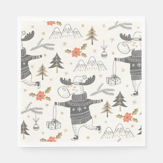 Serviette En Papier Dessin d'orignal festif (Devant)