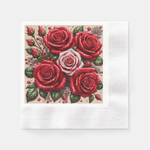 Serviette En Papier Dessin floral orné de gemmes complexes