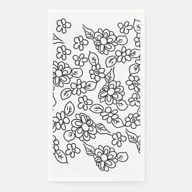 Serviette En Papier Dessin floral simple noir et blanc (Devant)