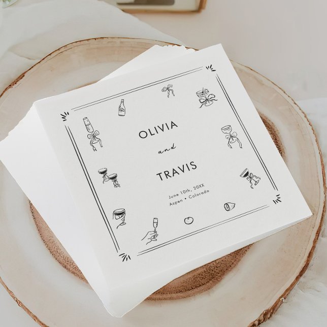 Serviette En Papier Dessin lunaire noir blanc vieux Mariage d'argent (Créateur téléchargé)