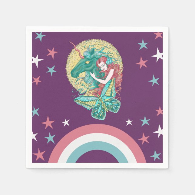 Serviette En Papier Dessin Sweet Girl Et Unicorne (Devant)