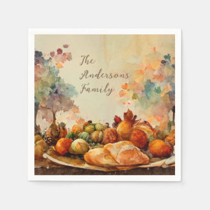 Serviette En Papier Dessins aquarelle vintage de dinde florale rustiqu