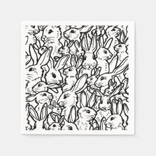 Serviette En Papier Dessins de lapin noir et blanc Design lapin modern