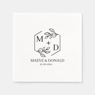 Serviette En Papier dessous de verre de mariage à monogramme noir et b