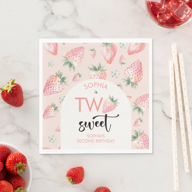Serviette En Papier Deux anniversaire de enfant de fraise sucrée (En situation)