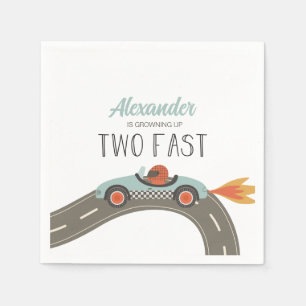 Serviette En Papier Deux Anniversaire de voiture de course BLEUE rapid
