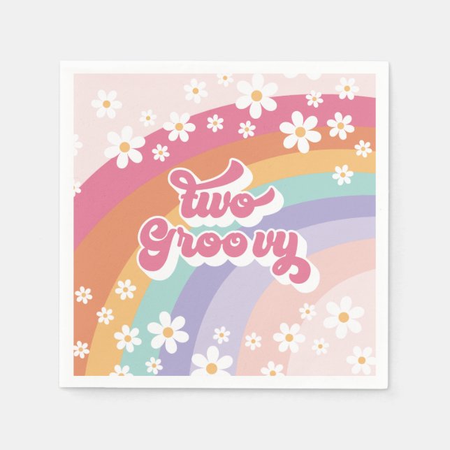 Serviette En Papier Deux Arc-en-ciel rétro Super 2e anniversaire (Devant)