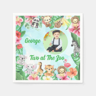 Serviette En Papier Deux au Zoo Jungle Safari Photo Anniversaire