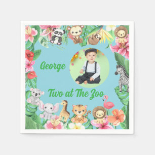 Serviette En Papier Deux au Zoo Jungle Safari Photo Anniversaire
