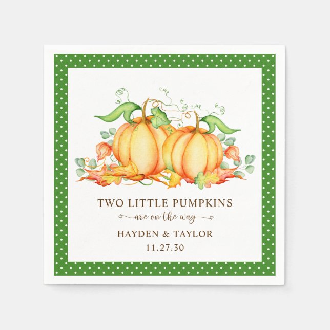 Serviette En Papier Deux Baby showers jumeaux Citrouille (Devant)