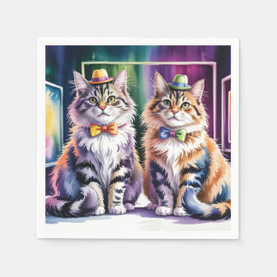 Serviette En Papier Deux chats élégants dans une galerie d'art abstrai