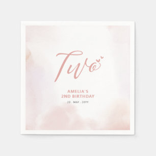 Serviette En Papier Deux   Cœur rose et fille à l'aquarelle 2e anniver