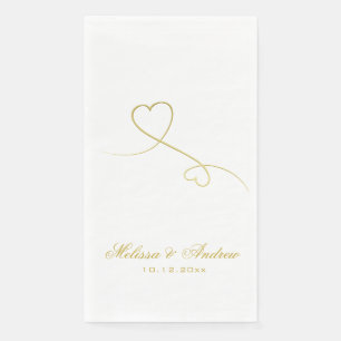 Serviette En Papier Deux Coeurs Or Élégants Mariage personnalisé