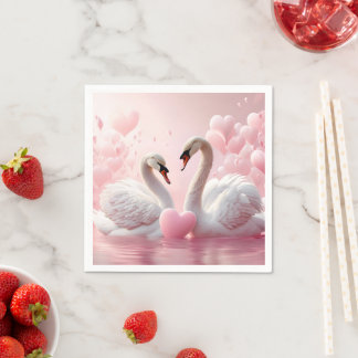 Serviette En Papier deux cygnes blancs