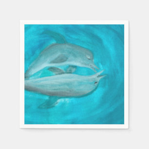 Serviette En Papier Deux dauphins jouant sauvage et libre dans l'océan