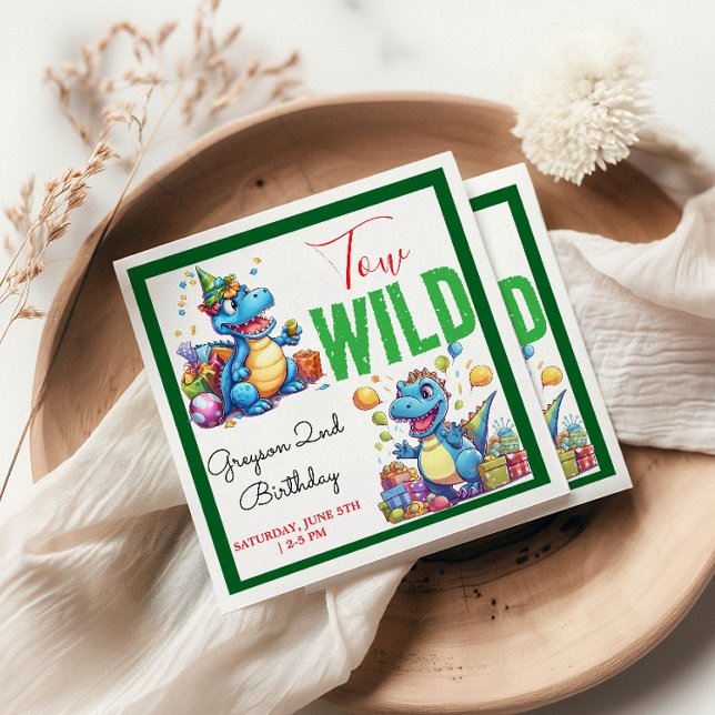 Serviette En Papier Deux Dino Wild Party Boy Dinosaur 2e anniversaire (Créateur téléchargé)